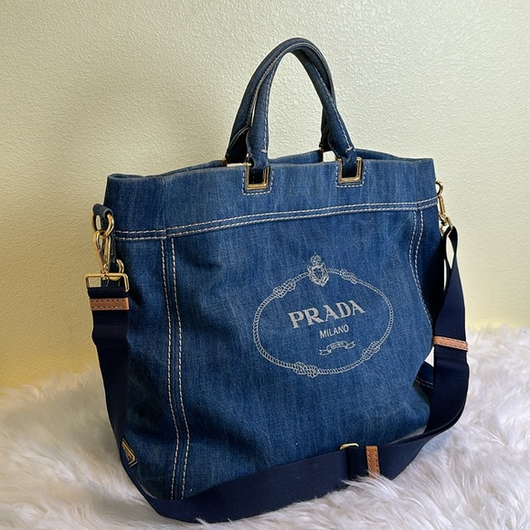 💯Authentic Prada Blue Denim Tote Bag🍀 - Picture 3 of 17